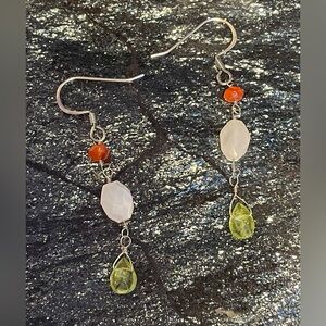 Carnelian, Quartz, and Peridot Handmade Dangle Earrings